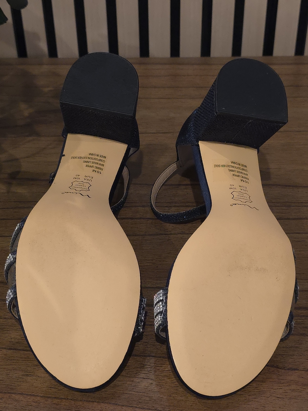 Nina Navy Block Heel Sandals with Crystal Straps - Picture 5 of 8